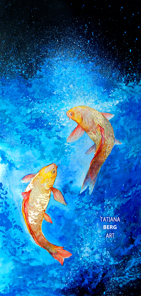 Golden Carps Art buy Print Painting Japanese