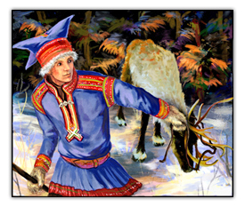 Saami Man Boy Deer Art Painting