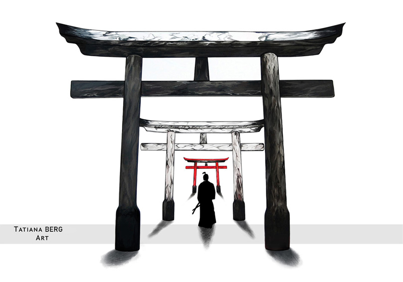 Torii Gates Samurai Print Painting art mystical japanese style