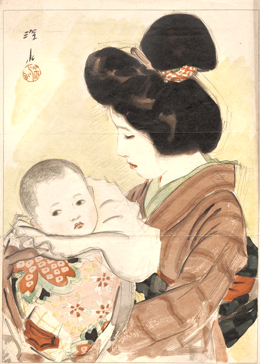 mother child bijin ito shinsui woodblock print